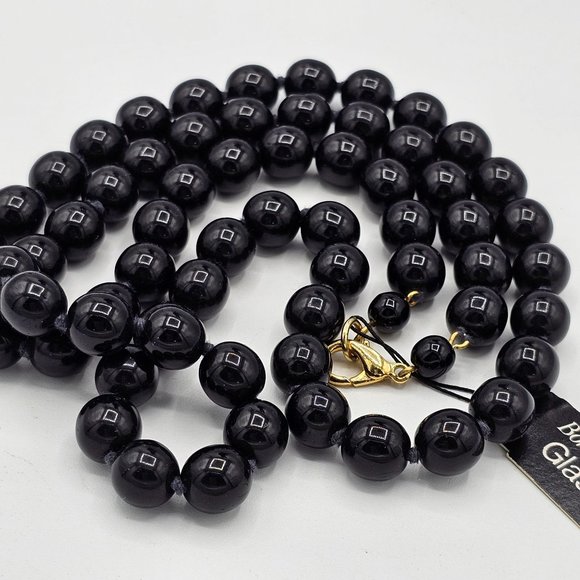 Black Bohemian Glass Beaded Necklace Contemporary Hang Tag - Picture 4 of 5
